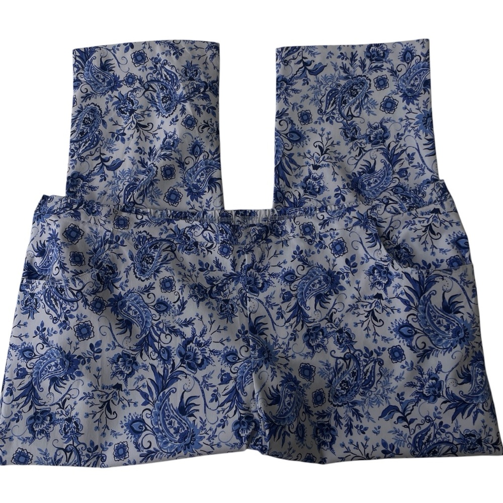 Isaac Mizrahi Live Cotton Blend Pants Paisley Blue White Cottage Core Woman 30W